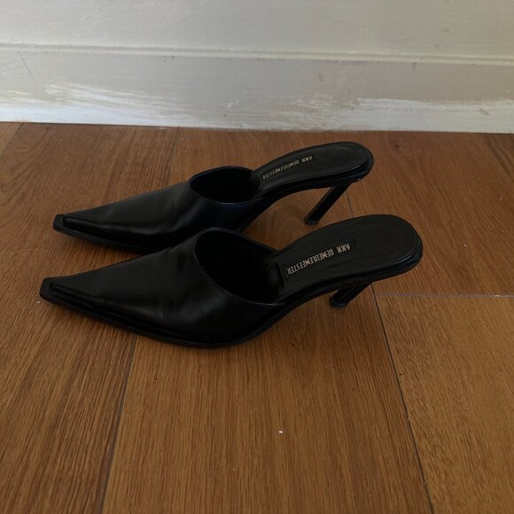 Vintage Ann Demeulemeester Black Leather Slanted Heel Mules SZ US 7.5 - Picture 5 of 5